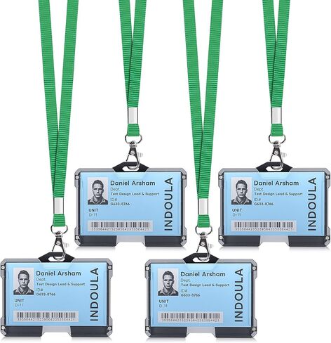 2 Pack Horizontal ID Badge Holder,Badge Holder with Black Lanyard and 4 Cards Slot for Office,ID Credit Cards,Driver's Licenses. in Saudi Arabia