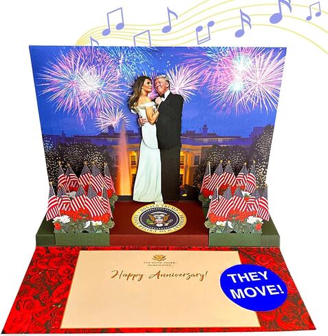 يقول Donald Pop Prope Card مع بطاقة الذكرى السنوية الخفيفة والصوت للآباء والأمهات ، وتقول ذكرى سعيدة في صوت ترامب الحقيقي ، وبطاقات الذكرى السنوية له ، والزوجين والزوج (الرقص) in Kuwait