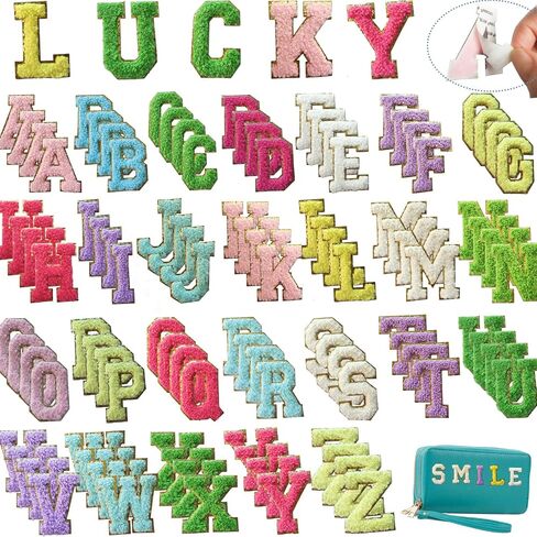 104 pcs Self Adhesive Chenille Letter Patches,Iron on Preppy Varsity Applique Initial Letters Patch Stick on Embroidered Patches for Clothing Backpacks Bags Mixed-Colors in Kuwait