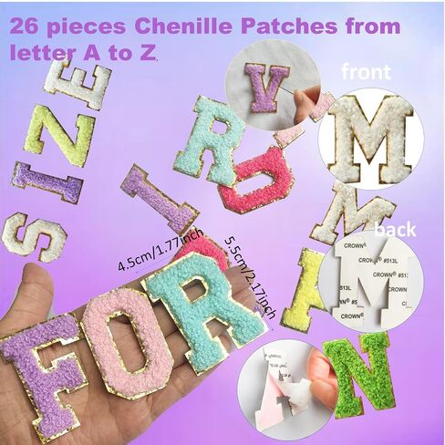 104 pcs Self Adhesive Chenille Letter Patches,Iron on Preppy Varsity Applique Initial Letters Patch Stick on Embroidered Patches for Clothing Backpacks Bags Mixed-Colors in Kuwait