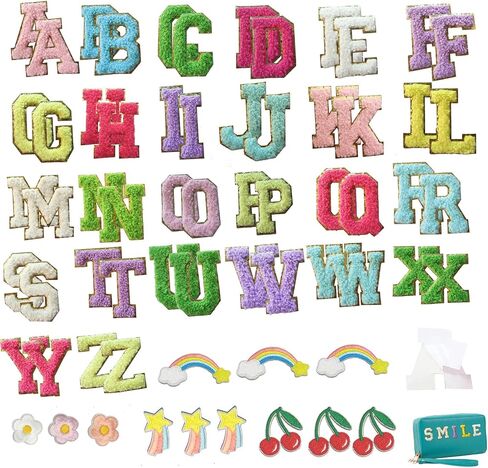 104 pcs Self Adhesive Chenille Letter Patches,Iron on Preppy Varsity Applique Initial Letters Patch Stick on Embroidered Patches for Clothing Backpacks Bags Mixed-Colors in Kuwait