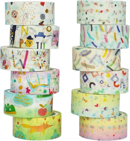 12 رولز رقائق شريط Washi مجموعة ، رسمات كارتون نمط الأساس شريط القناصة الشريط ، شريط زخرفي لمجلة الرصاص ، كتاب ، مخطط ، سكرابوكينغ ، فنون ديي الحرف اليدوية in Kuwait