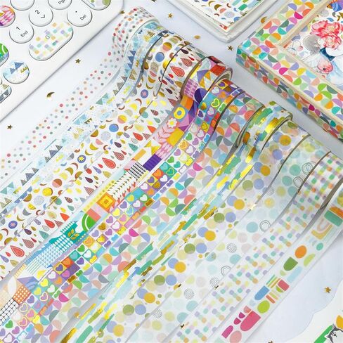 12 Rolls Foil Washi Tape Set, Cartoon Basic Pattern Washi Tape Masking Tape, Decorative Tape for Bullet Journal, Book, Planner, Scrapbooking, DIY Arts Crafts in Saudi Arabia
