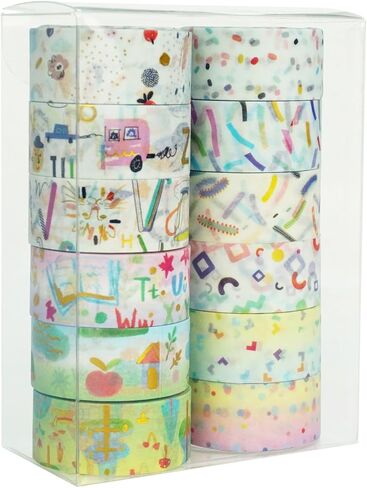12 رولز رقائق شريط Washi مجموعة ، رسمات كارتون نمط الأساس شريط القناصة الشريط ، شريط زخرفي لمجلة الرصاص ، كتاب ، مخطط ، سكرابوكينغ ، فنون ديي الحرف اليدوية in Kuwait