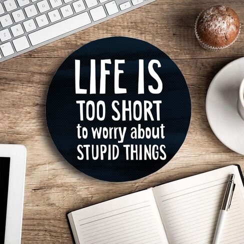 Round Mouse Pad, Life is Too Short Motivational Quote Customized Premium-Textured Mouse Mat,Washable Mousepads with Cloth, Non-Slip Rubber Base Small Mousepad, 7.9×7.9×0.12 inches in Saudi Arabia