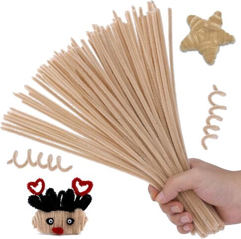 Pipe Cleaners, 100PCS Christmas Pipe Cleaners Craft Supplies, Light Brown Pipe Cleaners Bulk Fuzzy Sticks for DIY Art and Craft Projects Home Decoration in Kuwait