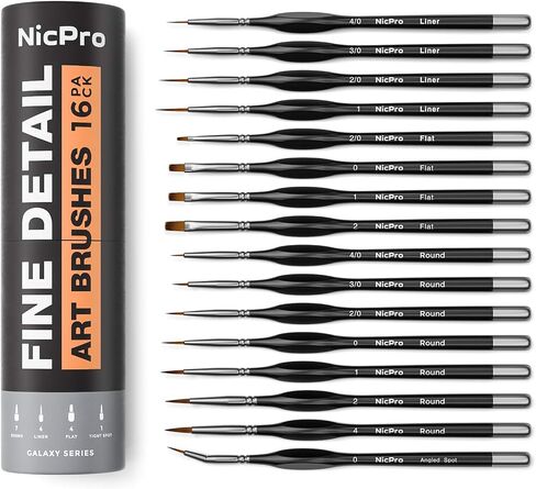 Nicpro 16PCS Miniature Paint Brushes, Model Brushes Micro Detail Paint Brush Set, Fine Detailing Brushes for Acrylic Watercolor Oil Painting, Paint by Number Citadel, Figurine, 40k - with Container in Saudi Arabia