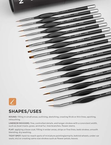 Nicpro 16PCS Miniature Paint Brushes, Model Brushes Micro Detail Paint Brush Set, Fine Detailing Brushes for Acrylic Watercolor Oil Painting, Paint by Number Citadel, Figurine, 40k - with Container in Saudi Arabia