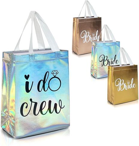 Nush Nush Set of 12 Reusable Rose Gold Gift Bags for Bride & Bridesmaids - With 9 x I Do Crew Bags and 3 x Bride Bags - Bridesmaids Gift Bags For Wedding Favors, Bachelorette Party- 8" x 4" x10" in Saudi Arabia