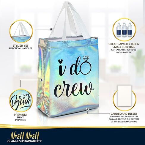 Nush Nush Set of 12 Reusable Rose Gold Gift Bags for Bride & Bridesmaids - With 9 x I Do Crew Bags and 3 x Bride Bags - Bridesmaids Gift Bags For Wedding Favors, Bachelorette Party- 8" x 4" x10" in Saudi Arabia