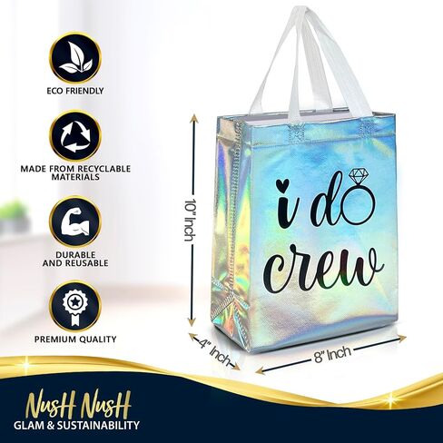 Nush Nush Set of 12 Reusable Rose Gold Gift Bags for Bride & Bridesmaids - With 9 x I Do Crew Bags and 3 x Bride Bags - Bridesmaids Gift Bags For Wedding Favors, Bachelorette Party- 8" x 4" x10" in Saudi Arabia