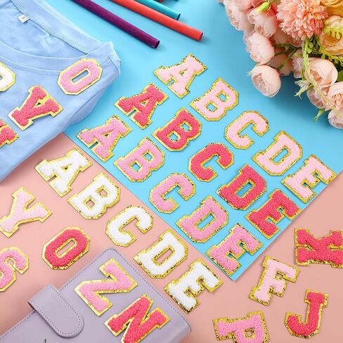 105 Pcs Chenille Letter Patches Self Adhesive Iron on Colorful Chenille Embroidered Patches with Gold Glitter Jean Stickers for Clothing Hat Backpack Bag Jacket (Blue Gradient Series) in Kuwait