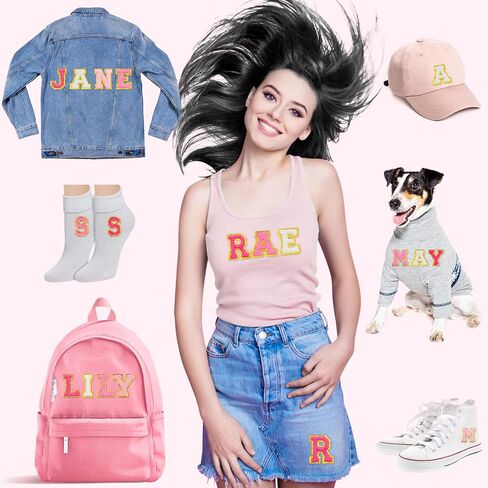 105 Pcs Chenille Letter Patches Self Adhesive Iron on Colorful Chenille Embroidered Patches with Gold Glitter Jean Stickers for Clothing Hat Backpack Bag Jacket (Blue Gradient Series) in Kuwait