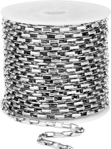33 Feet Stainless Steel Rolo Box Chain Bulk, 3mm 304 Stainless Steel Square Cable Link Chains Roll Spool for Jewelry Making DIY Craft in Kuwait