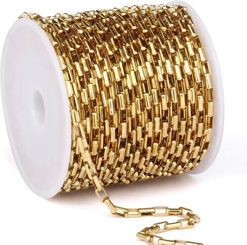 33 Feet Stainless Steel Rolo Box Chain Bulk, 3mm 304 Stainless Steel Square Cable Link Chains Roll Spool for Jewelry Making DIY Craft in Kuwait
