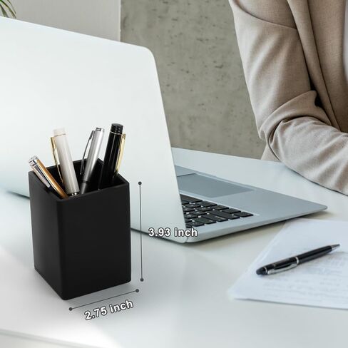 Pen Holder for Desk,Thick Silicone Square Pen Holder,Scandinavian Design Waterproof Pencil Holder for Desk,Soft Minimalist Desk Pen Cup Stand Makeup Brush Holder for School, Home, Office(Black) in Saudi Arabia