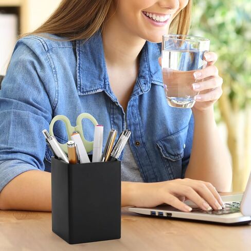 Pen Holder for Desk,Thick Silicone Square Pen Holder,Scandinavian Design Waterproof Pencil Holder for Desk,Soft Minimalist Desk Pen Cup Stand Makeup Brush Holder for School, Home, Office(Black) in Saudi Arabia