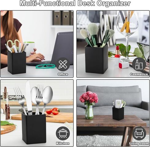 Pen Holder for Desk,Thick Silicone Square Pen Holder,Scandinavian Design Waterproof Pencil Holder for Desk,Soft Minimalist Desk Pen Cup Stand Makeup Brush Holder for School, Home, Office(Black) in Saudi Arabia