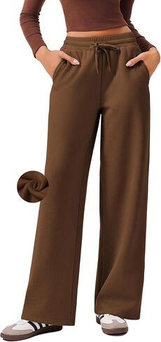PINSPARK Womens Fleece Wide Leg Sweatpants High Waisted Athletic Sweat Pants Winter Baggy Workout Pant with Pocket in Saudi Arabia