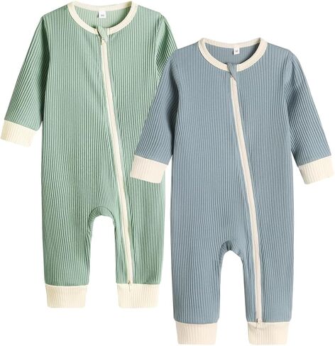 Bafeicao Unisex Baby Boy Girl 2 Pack Rompers Long Sleeve Two Way Zipper Romper One Piece Jumpsuits Clothes Sets in Kuwait