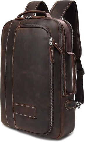 LANNSYNE Men's Full Grain Leather Expandable 15.6 Laptop Backpack Tote Shoulder Travel Bag Rucksack in Saudi Arabia