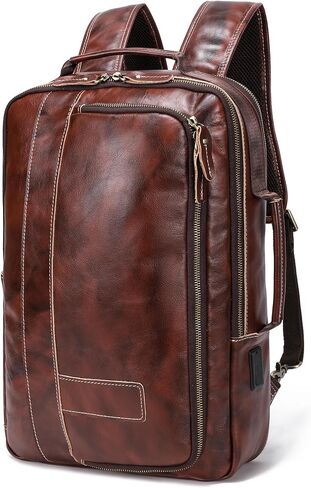 LANNSYNE Men's Full Grain Leather Expandable 15.6 Laptop Backpack Tote Shoulder Travel Bag Rucksack in Saudi Arabia