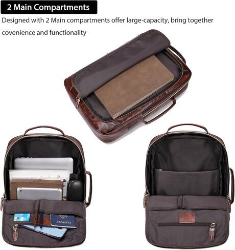LANNSYNE Men's Full Grain Leather Expandable 15.6 Laptop Backpack Tote Shoulder Travel Bag Rucksack in Saudi Arabia