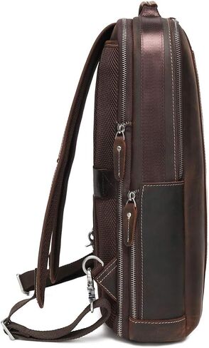 LANNSYNE Men's Full Grain Leather Expandable 15.6 Laptop Backpack Tote Shoulder Travel Bag Rucksack in Saudi Arabia