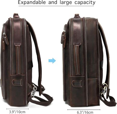 LANNSYNE Men's Full Grain Leather Expandable 15.6 Laptop Backpack Tote Shoulder Travel Bag Rucksack in Saudi Arabia