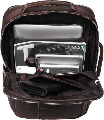 LANNSYNE Men's Full Grain Leather Expandable 15.6 Laptop Backpack Tote Shoulder Travel Bag Rucksack in Saudi Arabia