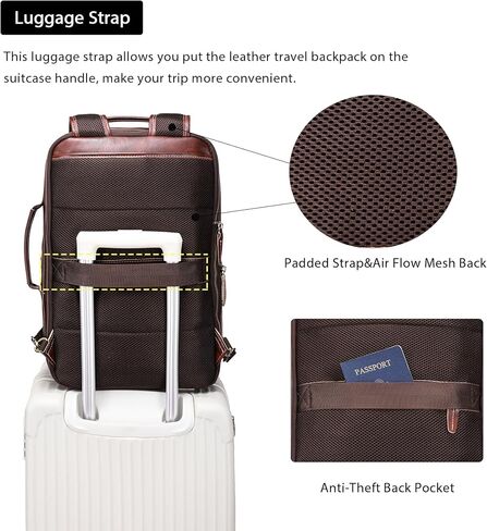 LANNSYNE Men's Full Grain Leather Expandable 15.6 Laptop Backpack Tote Shoulder Travel Bag Rucksack in Saudi Arabia