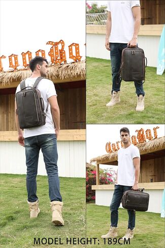 LANNSYNE Men's Full Grain Leather Expandable 15.6 Laptop Backpack Tote Shoulder Travel Bag Rucksack in Saudi Arabia