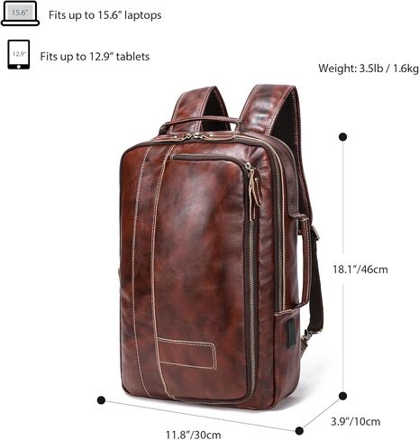LANNSYNE Men's Full Grain Leather Expandable 15.6 Laptop Backpack Tote Shoulder Travel Bag Rucksack in Saudi Arabia