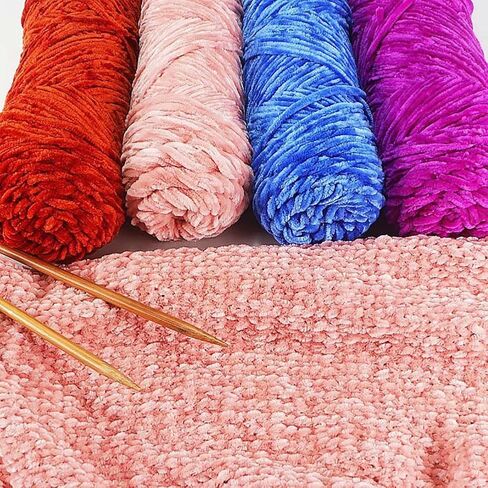 3 mm Velvet Chenille Yarn for Crocheting Soft Fluffy Yarn Blanket Knitting Yarn Plush Yarn for Crochet Thick Craft Yarn Hand Weaving Yarn Red in Saudi Arabia