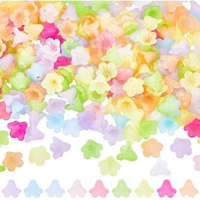 1 Box 500Pcs 10 Colors Acrylic Flower Bead Caps Crystal Flower Beads Bulk 5 Petal Lily Bell Tulip Loose Floral Trumpet Flower Spacer Beads for Jewelry Making DIY Bracelets Necklaces Earrings