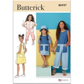 Butterick Children's and Girls' Dress, Romper and Hat Sewing Pattern Kit, Design Code B6937, Sizes 3-4-5-6