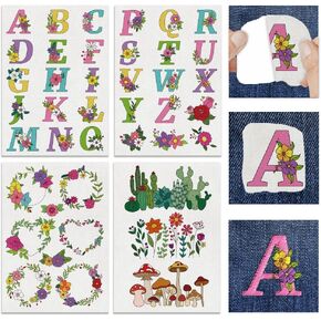 INFUNLY 41pcs A-Z Floral Alphabet Water Soluble Hand Sewing Stabilizers Plant Garland Water Soluble Embroidery Patterns Flowers Embroidery Paper Wash Away Stabilizers for Hand Sewing Lover Beginners