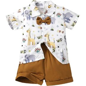 JEELLIGULAR Toddler Baby Boy Summer Clothes Short Sleeve Button Down Shirt Shorts Set Gentlemen Casual Outfits 1-6 Years in Kuwait