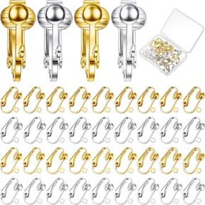 Yaomiao 48 Pieces Clip on Earring Converter Earring Clip Backs for DIY Jewelry Making Earring Findings with Easy Open Loop Earring Pierced Parts with Storage Box, 4 Colors