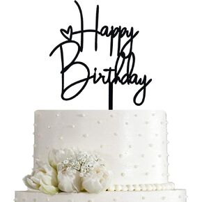 JIEEIN Happy Birthday Cake Topper for Birthday Party Decoration - Black Plastic
