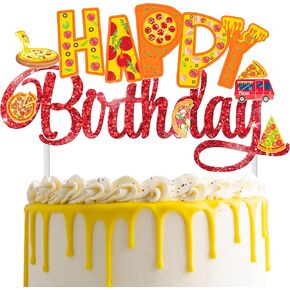 Pizza Happy Birthday Cake Topper Pizza Theme Cake Toper Pizza Party Cake Decor Pizza Lover Birthday Party Decoration for Pizza Festival Baby Shower Supplies