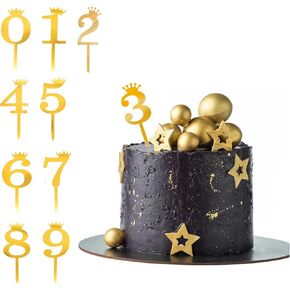 Acrylic Crown Cake Numbers Topper, Large 0-9 Numbers Happy Birthday Cake Topper Gold Acrylic Wedding Party Cupcake Toppers for Birthday Party Wedding Anniversary Decorations