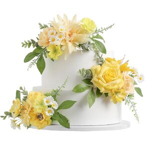Serra Flora 3Pcs Pre-made Silk Flowers Cake Topper Wedding Artificial Flowers Decor Blusher Pink Flowers Cake Decorations for Girl Sweet Weddings Boho Party Supplies.