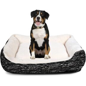 Luxurious Pets Bed Dog & Cat Rectangle Shape | Soft Comfortable, Durable Bed | Black & White Dual Color for Bed | Polyester (Medium)