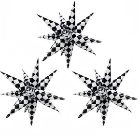 2*12PCS Black White Checkered Explosion Pointed Star Foil Balloons/4D Checkered Racing Balloons/Race Car Birthday Party Supplies/Las Vegas Casino Party/Father's Day Boys Birthday Party (2 PCS Black)