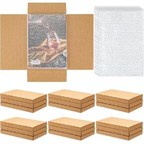 30 Pack Corrugated Comic Book Mailers 7.8 x 11 x 1.2 Inch with 30 Bubble Bags, Comic Book Shipping Box Easy Fold Cardboard Photo Box for Mailing Packaging, Height Adjustable