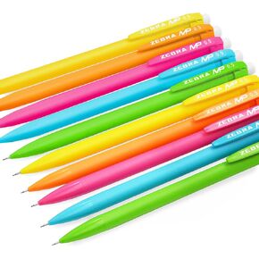 Zebra MP Mechanical Pencil - 0.5mm Fine Nib - Graphite Lead - Neon Set of 10