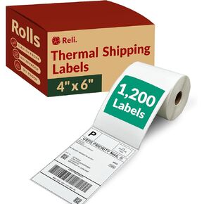 Reli. Thermal Shipping Labels (1200 Sheets) 4x6 Thermal Label Rolls | Direct Heat Printer Paper | Shipping Stickers Compatible w/Rollo & Most ThermalPrinters (4 Rolls, 4"x6", White)