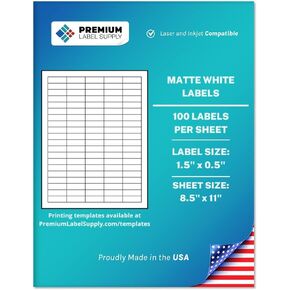 Premium Label Supply White Sticker Barcode Labels – 1.5" x 0.5" – Laser/Inkjet Compatible – (100 per Sheet), 25 Sheets – 2,500 Total Adhesive Labels