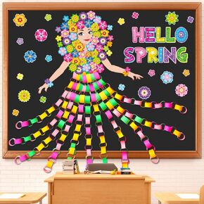 Pasimy 89 Pcs Spring Bulletin Board Decorations Set 3D Hello Spring Cutouts Classroom Decor Colorful Flower Bulletin Board for Classroom School Home Office Wall Decor